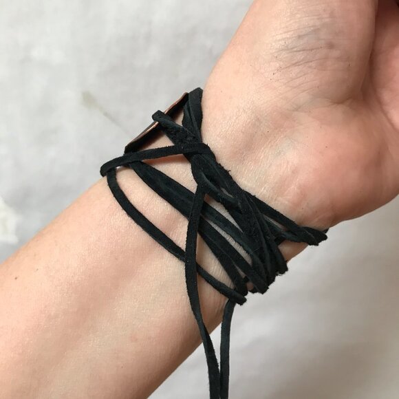 Handmade Ketoh Repousse Solid Copper Cuff Bracelet Genuine Leather Tie Wrap - Picture 15 of 15